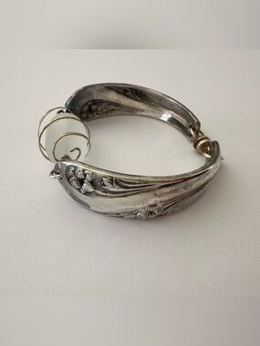 Sterling Silver Floral Spoon Bracelet with Glass Accent - Silver